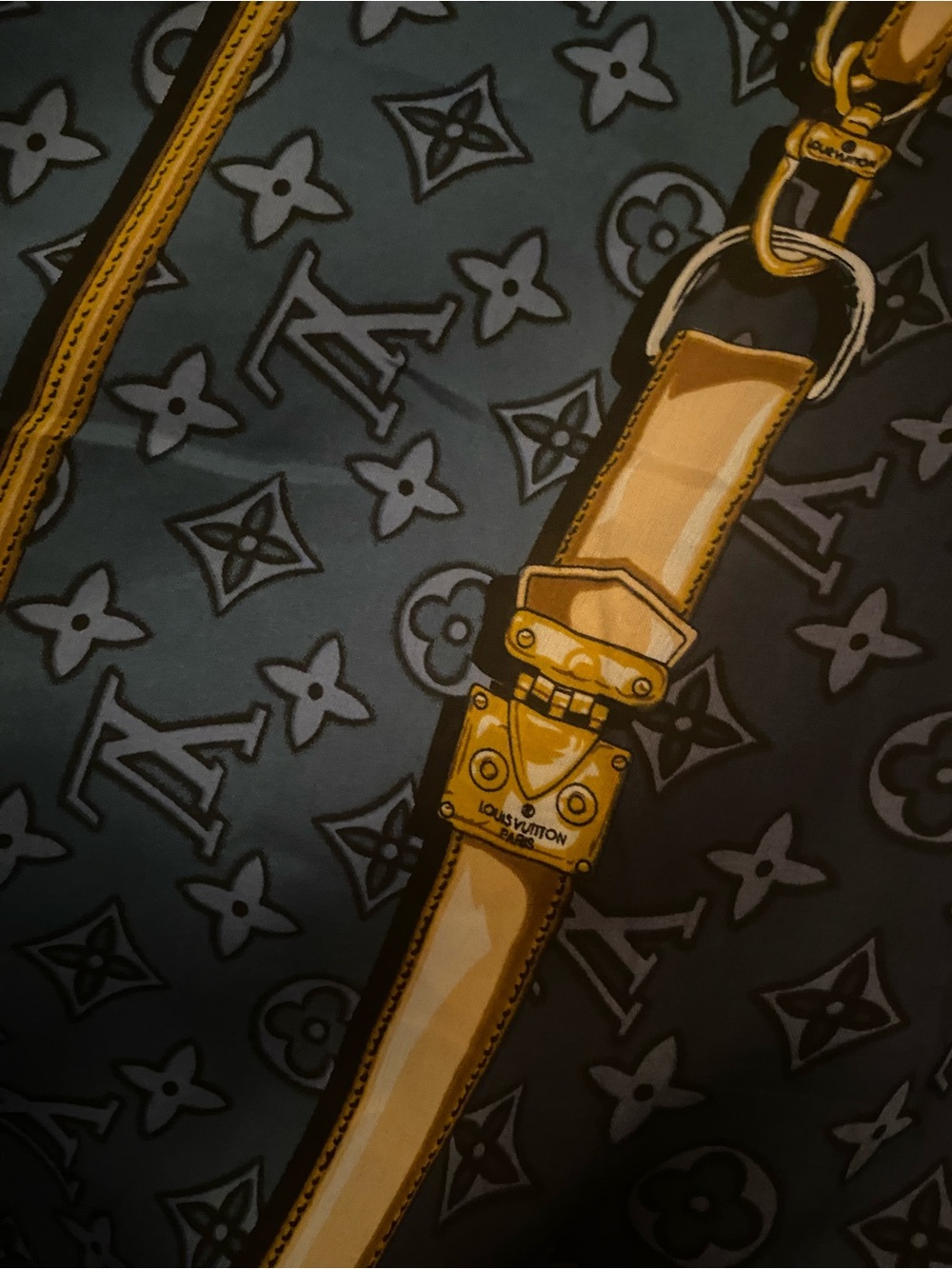 Louis Vuitton Blue Monogram Scarf with Gold Strap Details - Picture 4 of 7